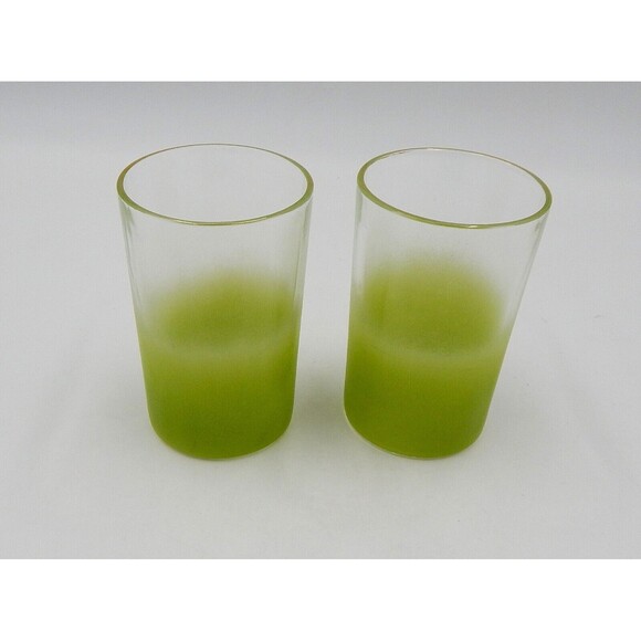 Blendo Pastel Green Frosted Juice Glass With Gold Trim Pair - Picture 1 of 9
